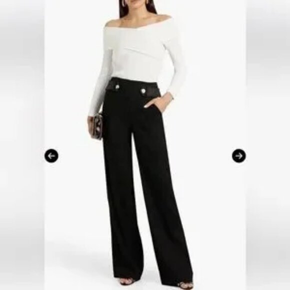 Womens Veronica Beard Sunny Button Tab Black Linen Blend Wide Leg Pants 8 - Picture 1 of 14